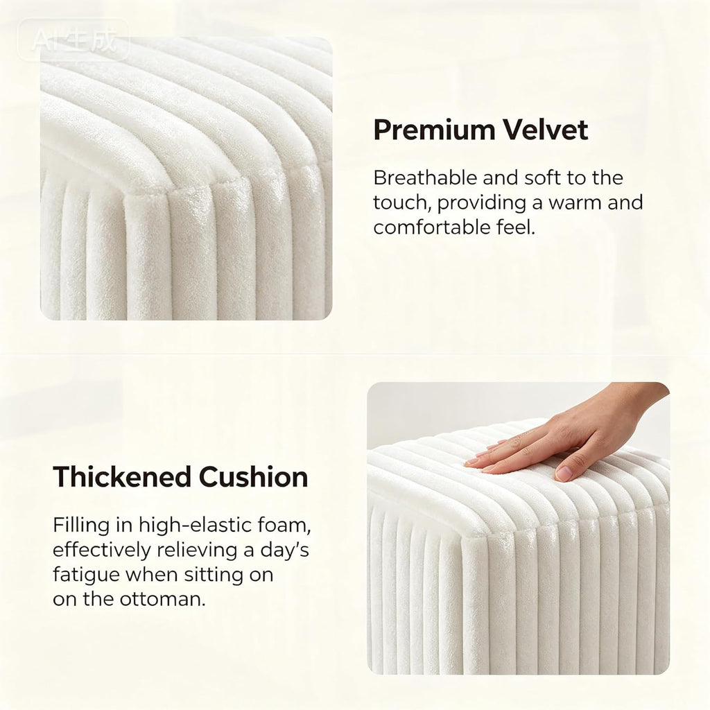 Fleece Button-Tufted Ottoman Stool – Cozy Footrest & Vanity Seat