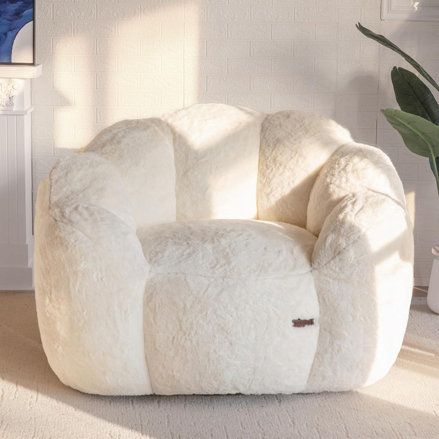 Flower-Shaped Faux Fur Bean Bag Chair Sofa with High-Density Foam Filling
