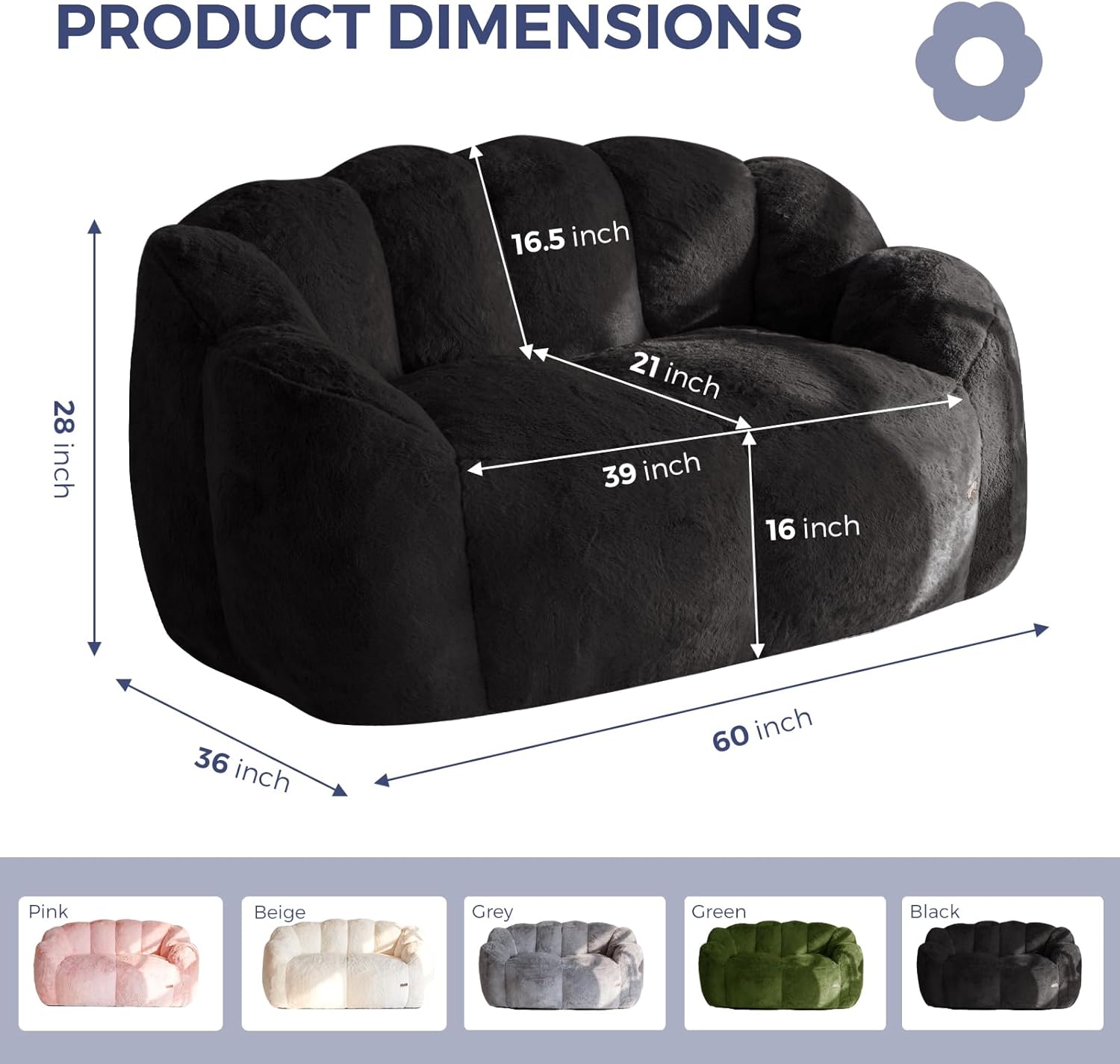 Flower-Shaped Faux Fur Bean Bag Chair Sofa with High-Density Foam Filling
