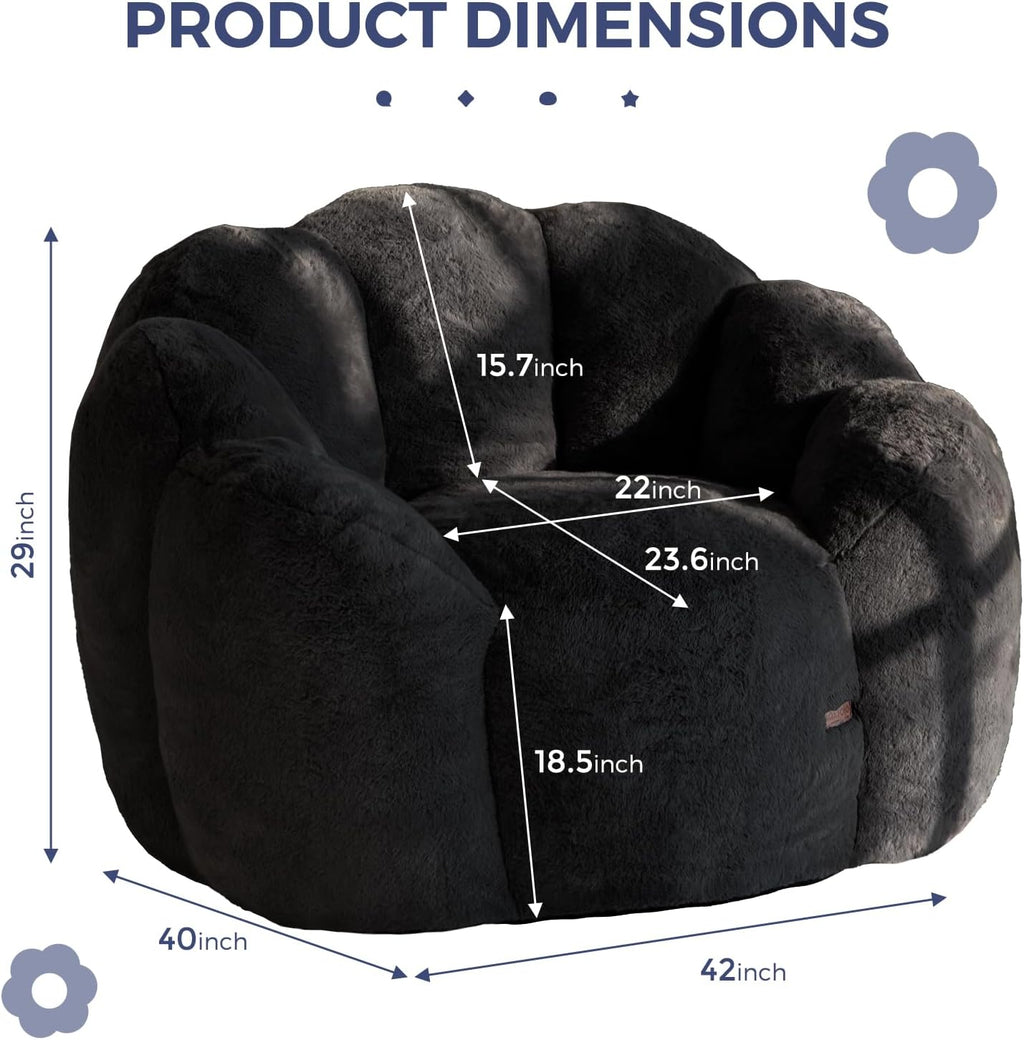 Flower-Shaped Faux Fur Bean Bag Chair Sofa with High-Density Foam Filling