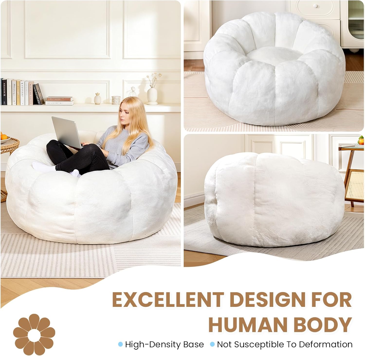 Flower-Shaped Bean Bag Chair – Ultra-Soft Faux Fur Floor Lounger for Teens & Small Spaces