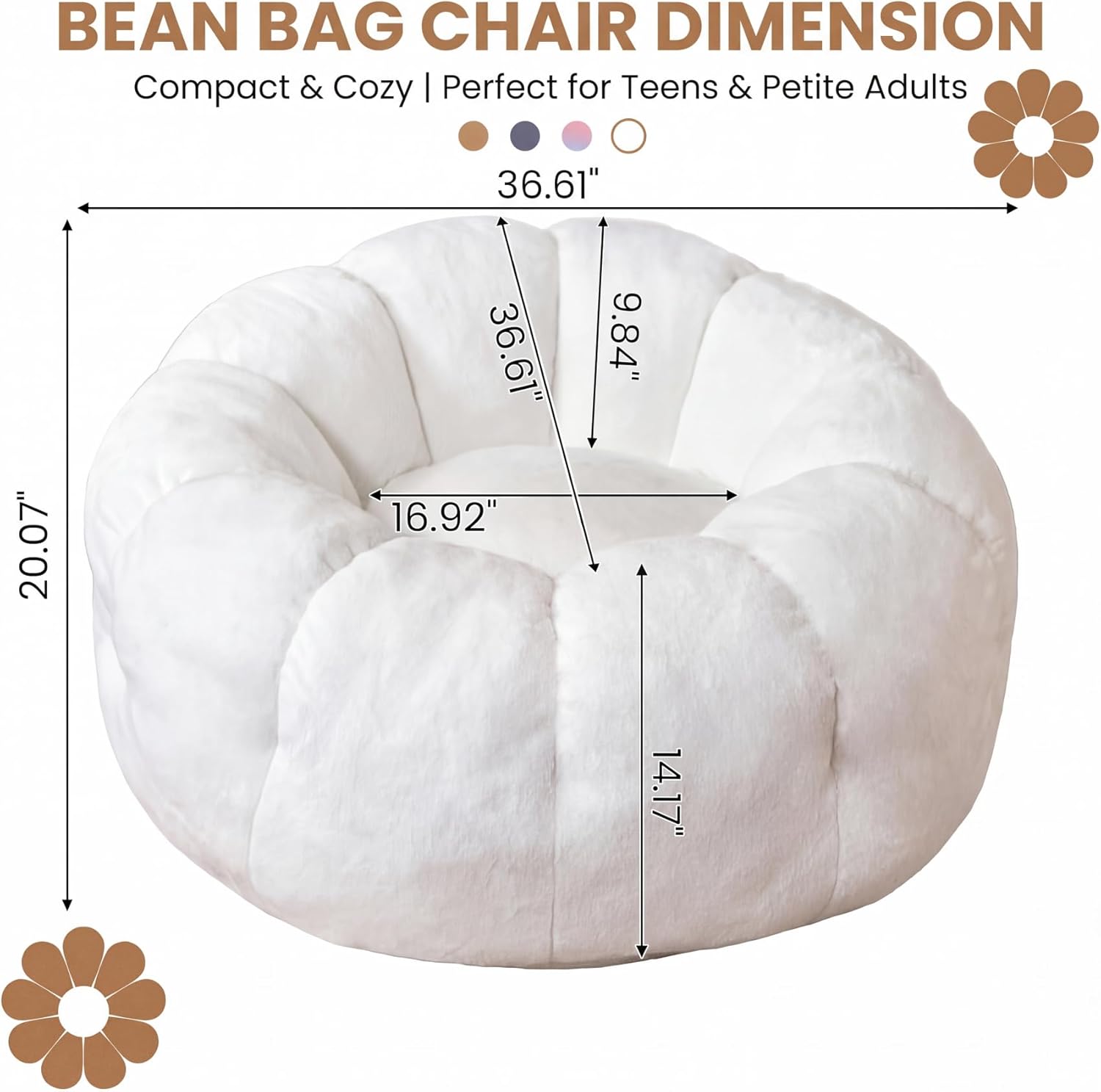 Flower-Shaped Bean Bag Chair – Ultra-Soft Faux Fur Floor Lounger for Teens & Small Spaces