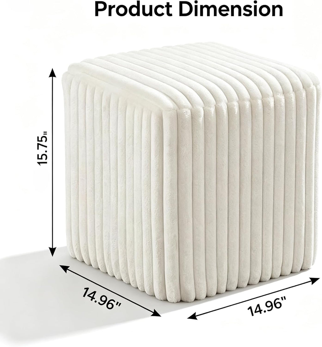 Fleece Button-Tufted Ottoman Stool – Cozy Footrest & Vanity Seat