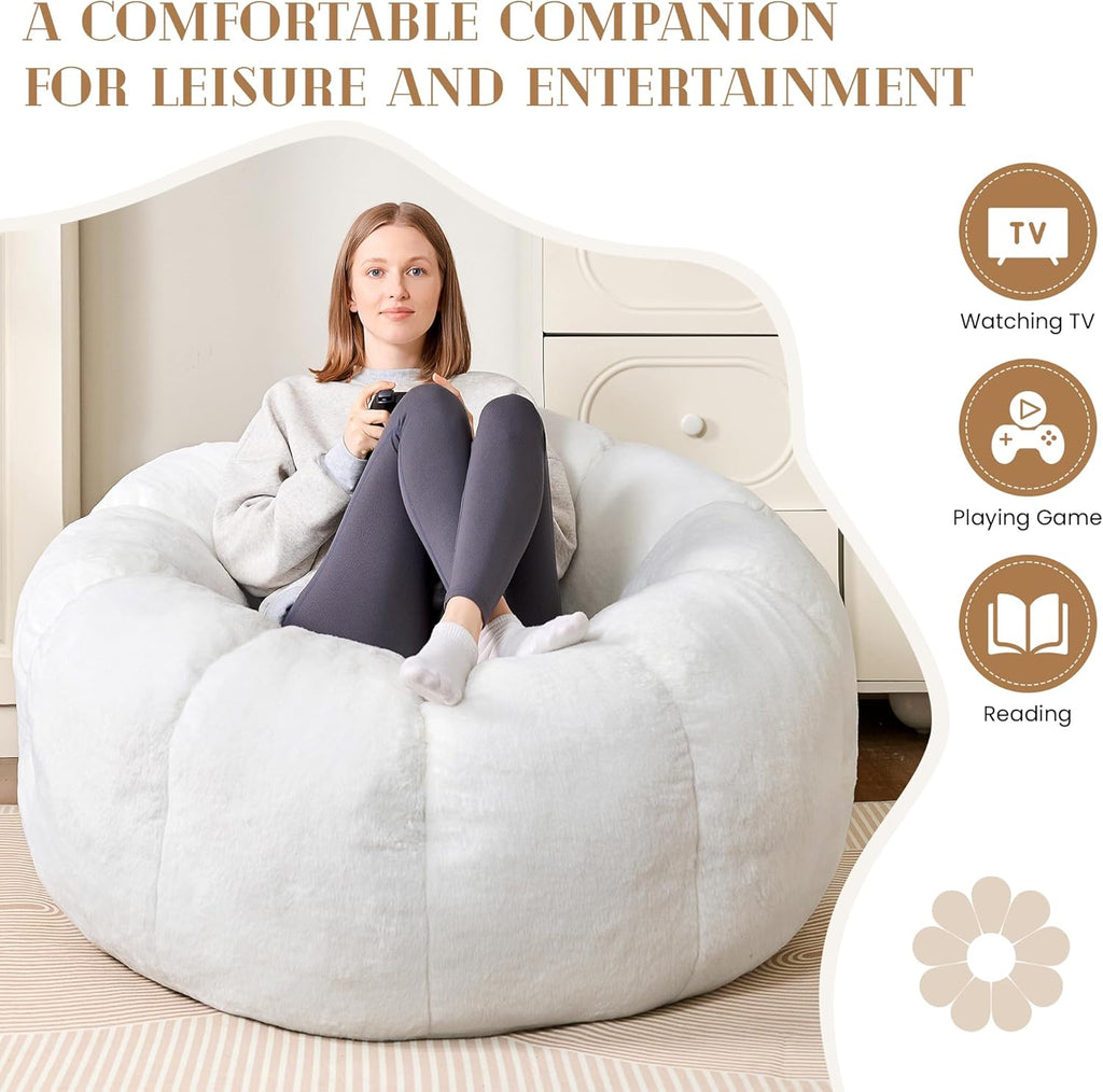 Flower-Shaped Bean Bag Chair – Ultra-Soft Faux Fur Floor Lounger for Teens & Small Spaces