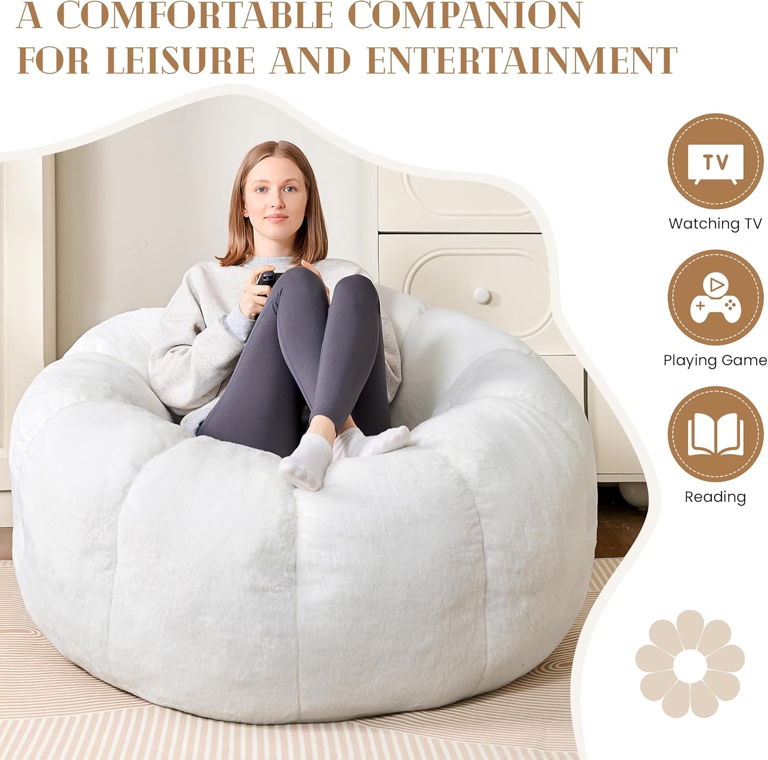 Flower-Shaped Bean Bag Chair – Ultra-Soft Faux Fur Floor Lounger for Teens & Small Spaces