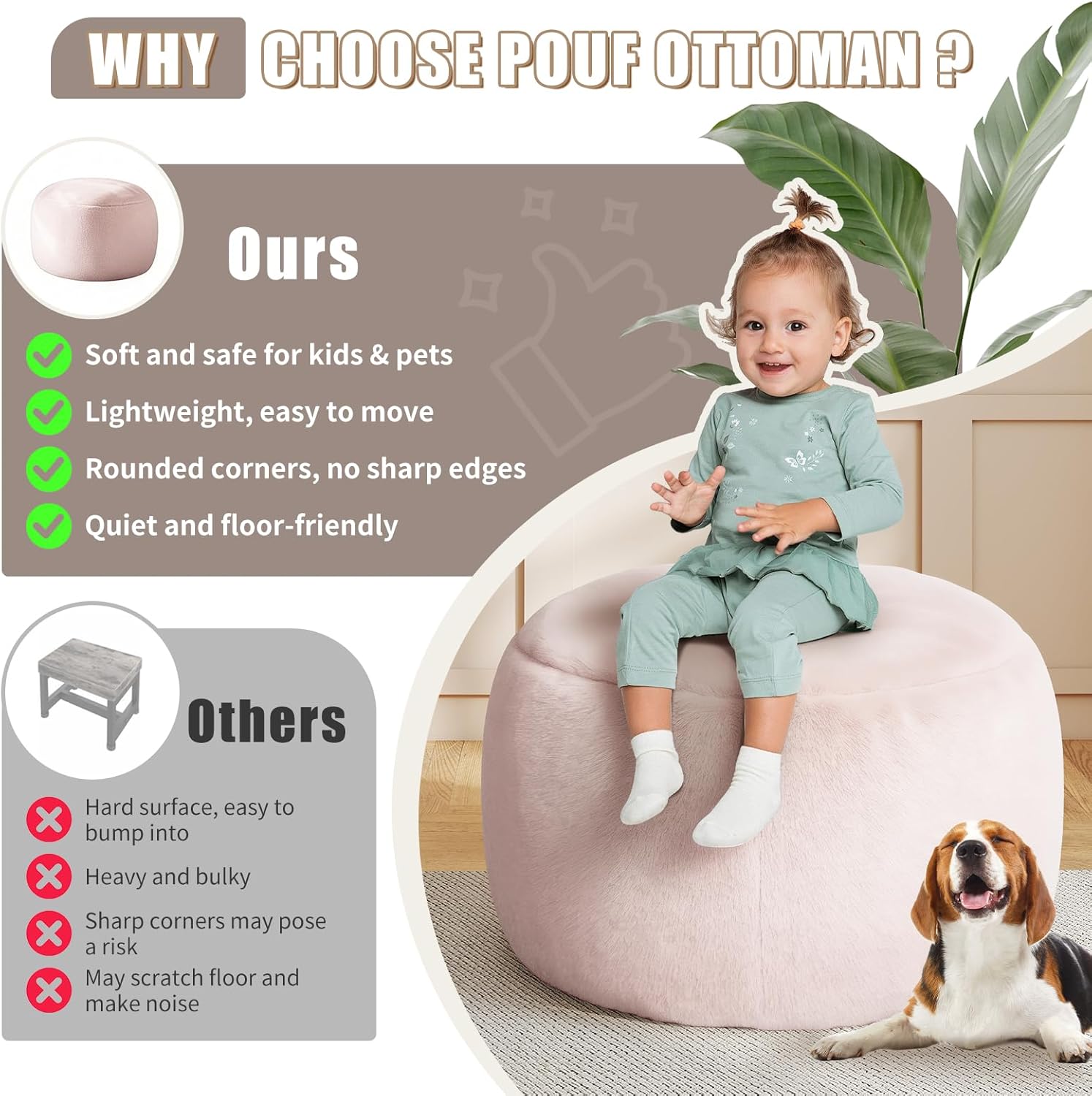Plush Round Faux Fur Ottoman – Soft Foot Rest Pouf for Living Room & Bedroom