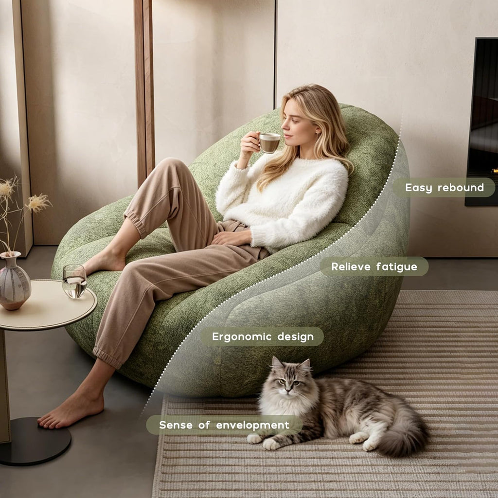 Oversized Bean Bag Chair with Backrest & Armrests – Chenille Floor Sofa for Adults & Teens