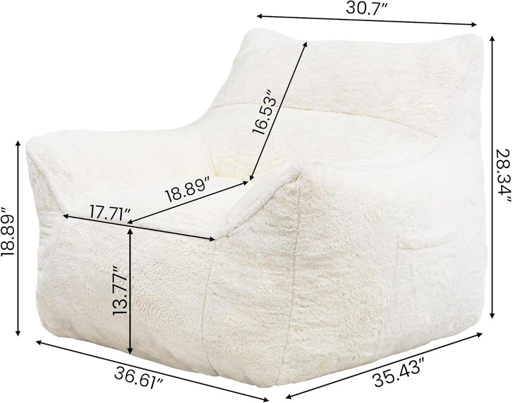 Plush Faux Rabbit Fur Bean Bag Chair with Backrest & Armrests – Memory Foam Floor Sofa