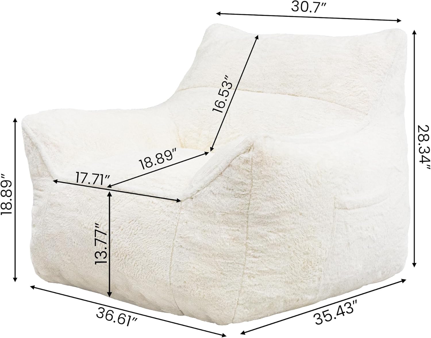 Plush Faux Rabbit Fur Bean Bag Chair with Backrest & Armrests – Memory Foam Floor Sofa