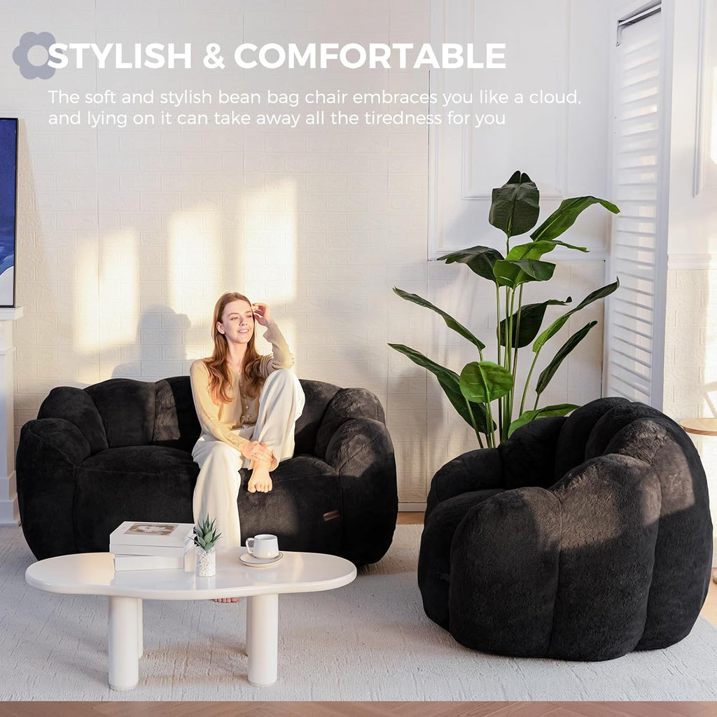 Flower-Shaped Faux Fur Bean Bag Chair Sofa with High-Density Foam Filling