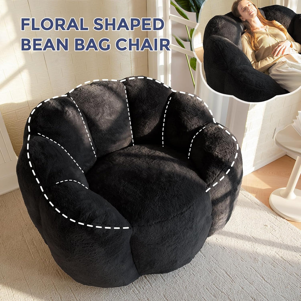 Flower-Shaped Faux Fur Bean Bag Chair Sofa with High-Density Foam Filling