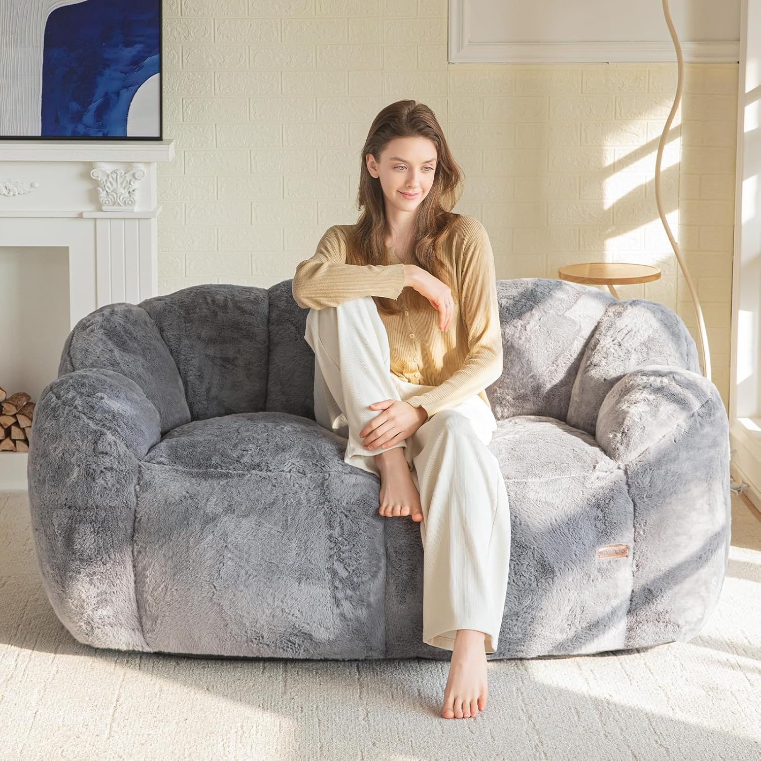 Flower-Shaped Faux Fur Bean Bag Chair Sofa with High-Density Foam Filling