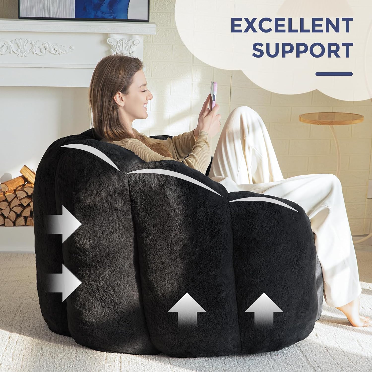 Flower-Shaped Faux Fur Bean Bag Chair Sofa with High-Density Foam Filling