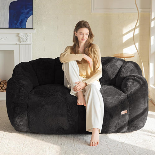 Flower-Shaped Faux Fur Bean Bag Chair Sofa with High-Density Foam Filling