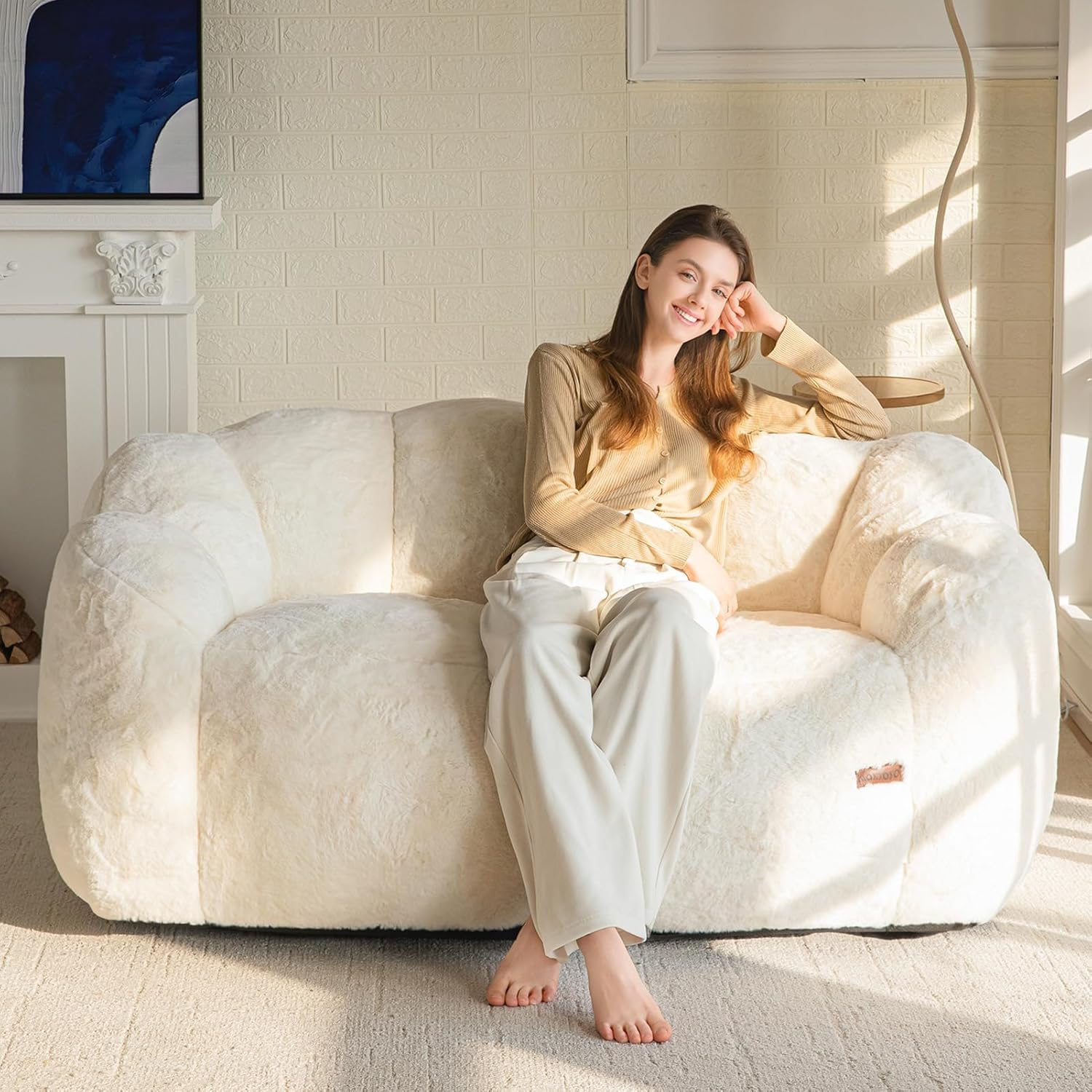 Flower-Shaped Faux Fur Bean Bag Chair Sofa with High-Density Foam Filling
