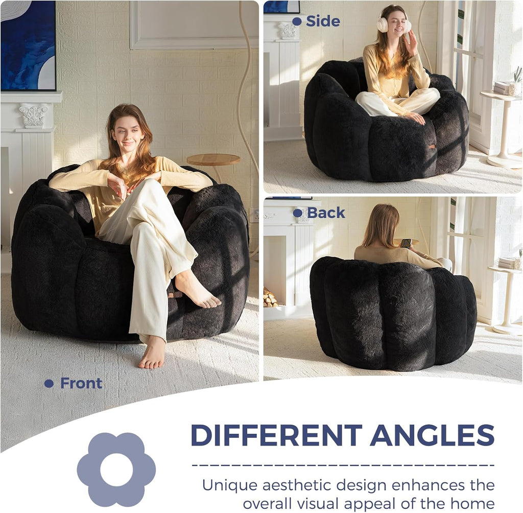 Flower-Shaped Faux Fur Bean Bag Chair Sofa with High-Density Foam Filling