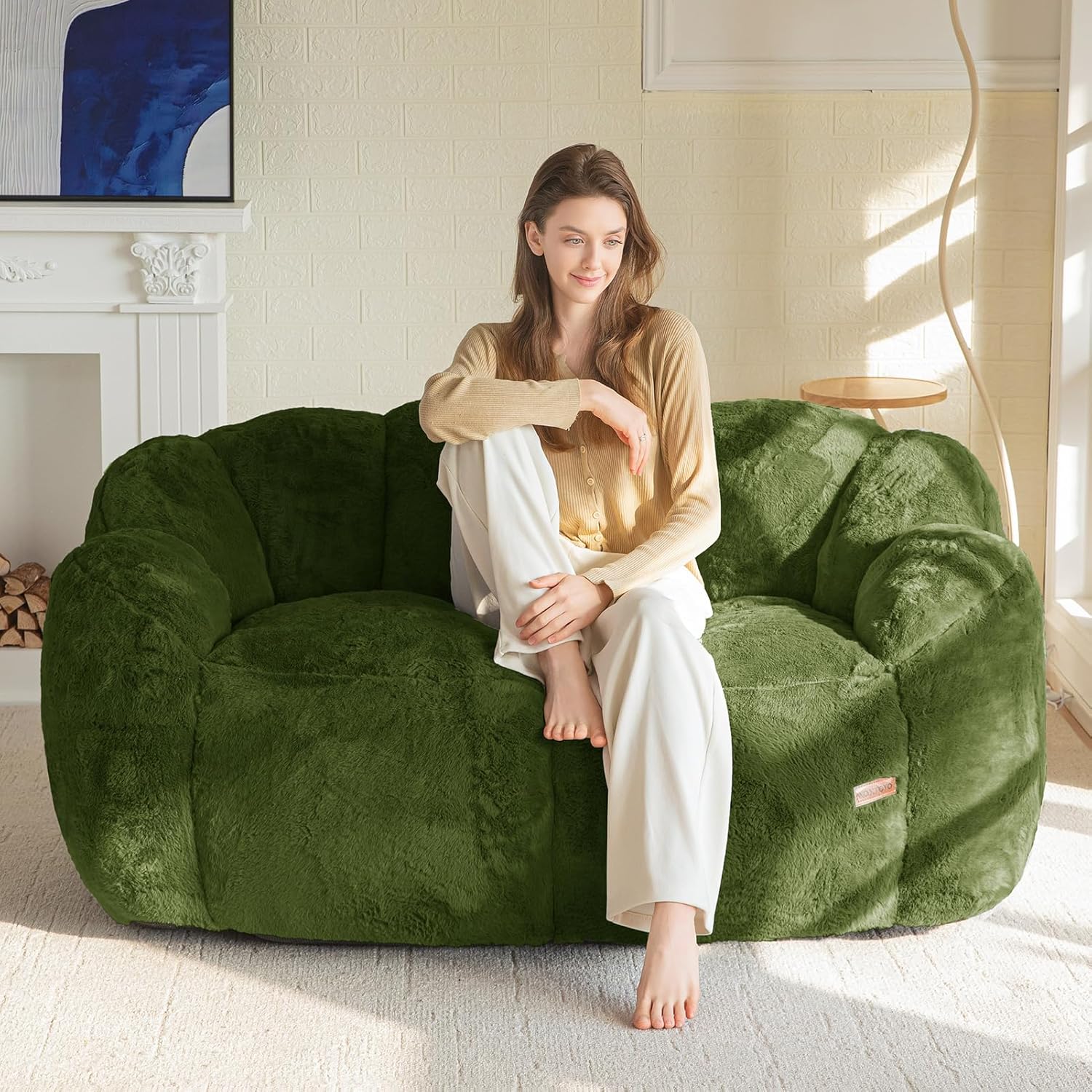 Flower-Shaped Faux Fur Bean Bag Chair Sofa with High-Density Foam Filling