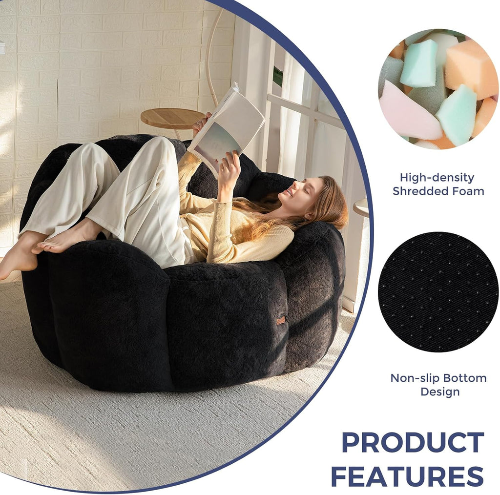 Flower-Shaped Faux Fur Bean Bag Chair Sofa with High-Density Foam Filling