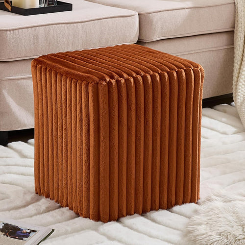 Fleece Button-Tufted Ottoman Stool – Cozy Footrest & Vanity Seat