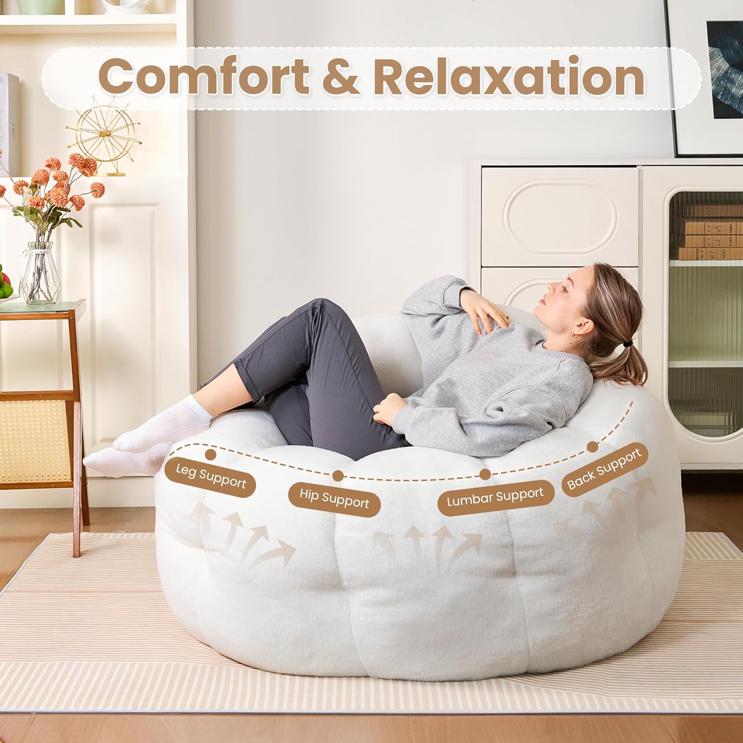 Flower-Shaped Bean Bag Chair – Ultra-Soft Faux Fur Floor Lounger for Teens & Small Spaces