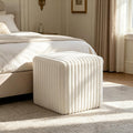 Fleece Button-Tufted Ottoman Stool – Cozy Footrest & Vanity Seat