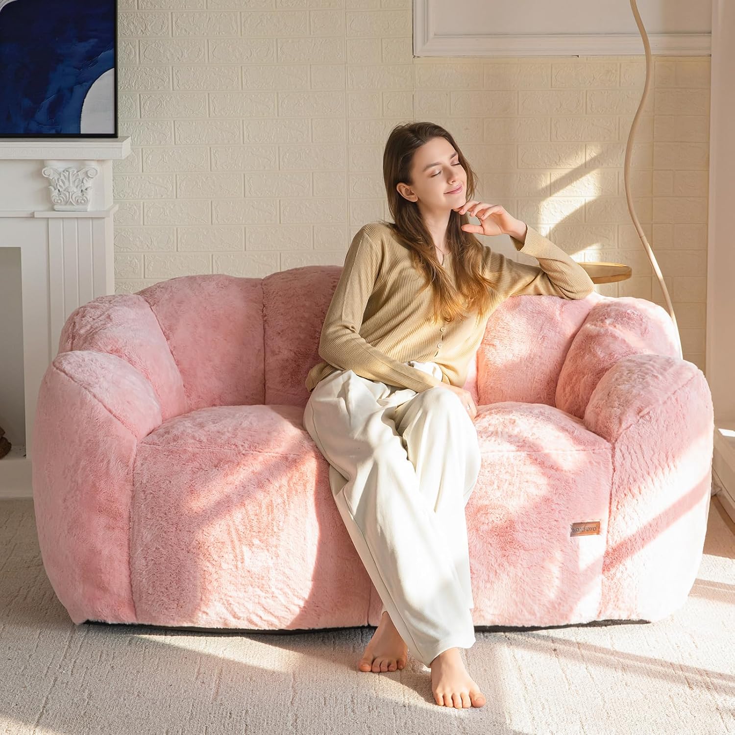 Flower-Shaped Faux Fur Bean Bag Chair Sofa with High-Density Foam Filling